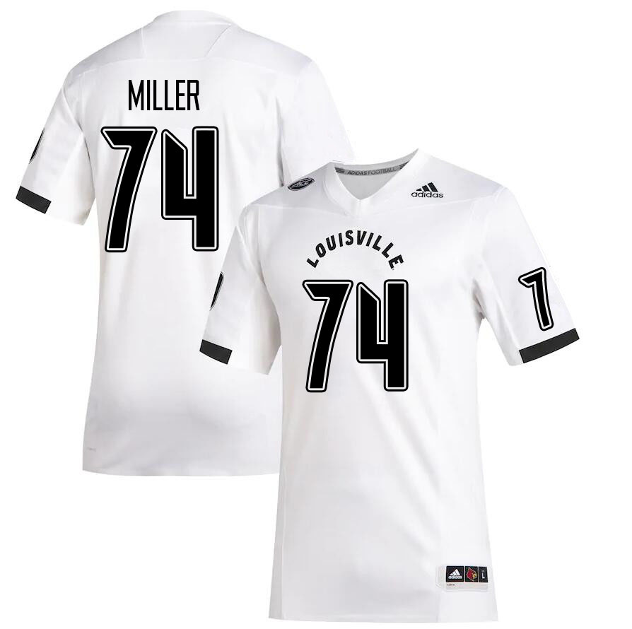 Men #74 Eric Miller Louisville Cardinals College Football Jerseys Stitched Sale-White - Click Image to Close